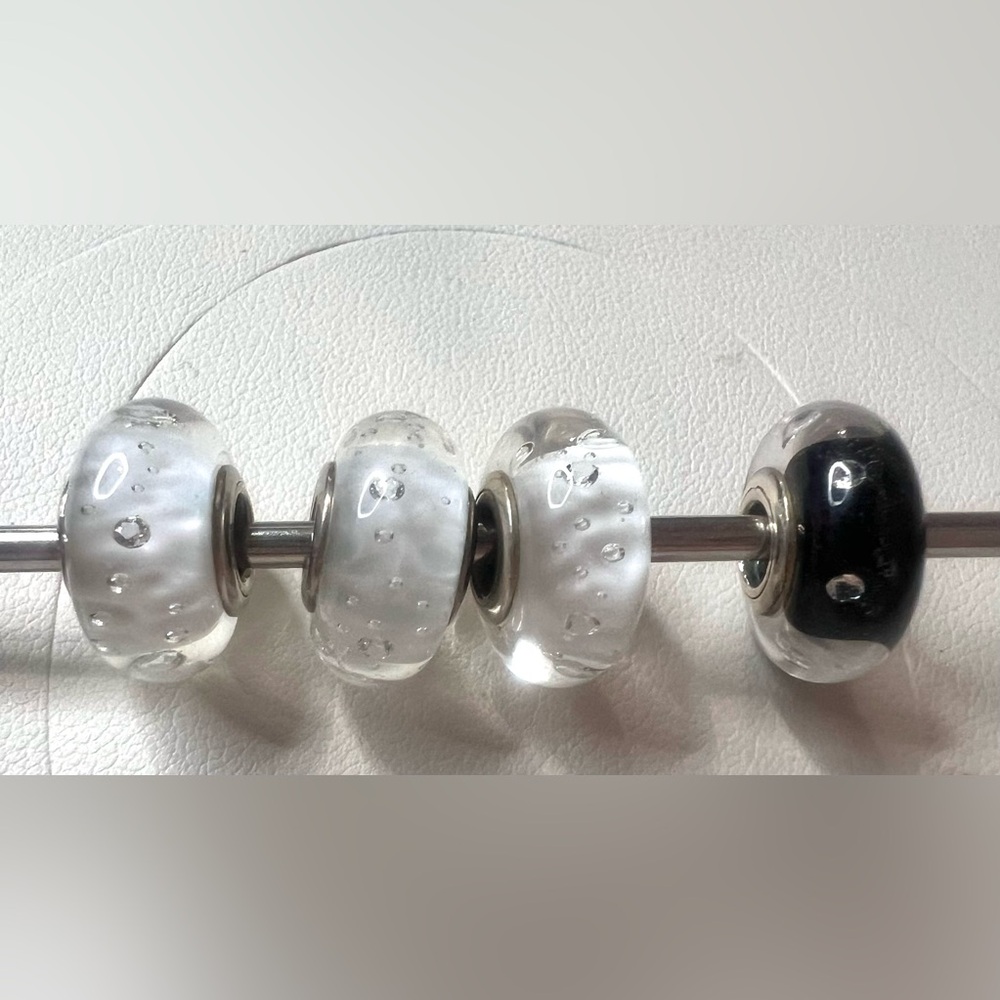 Custom listing for 3 white and 1 blue Pandora Murano glass charms